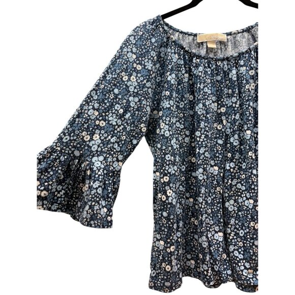 Michael Kors Womens Navy Blue Floral Pull Over Top Size Small - Picture 3 of 4